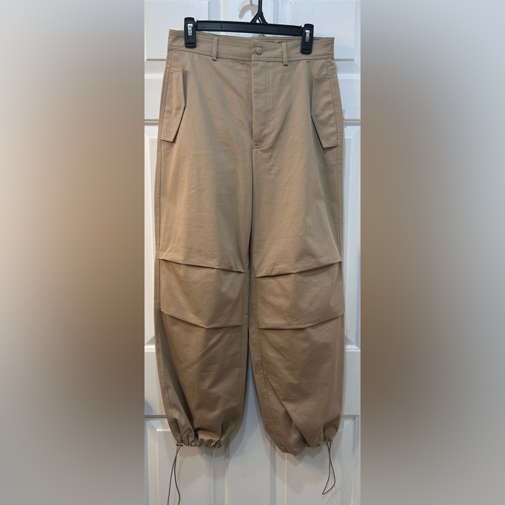 Zara Cargo Parachute Trousers Pants with Drawstring Hem Sz L Barrel Leg Skater